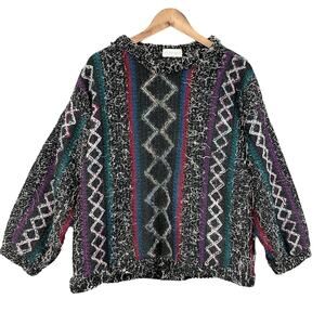 VTG 90s Allen Wah Sweater Mens Medium Textured Chunky Retro Grandpa Abstract